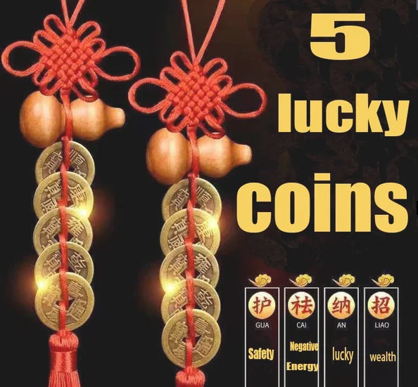 1PCS Feng Shui Decoration Five Emperors Money East And Northwest Home Decor Authentic Gourd Pendant Town House Talisman Coin
