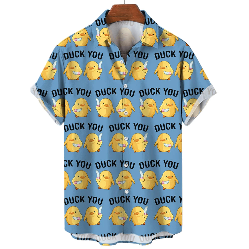 Fashion Men's Shirts Duck 3D Print Hawaiian For Men Summer Beach Casual Quick Dry Tops Oversized Funny Clothing
