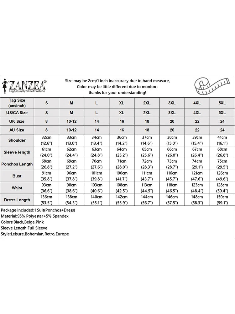 Women Elegant Poncho Blouse Dress Sets ZANZEA Spring 2pcs Party Outfits Loose Mathing Sets Fashion Work Pleated Sundress Suit