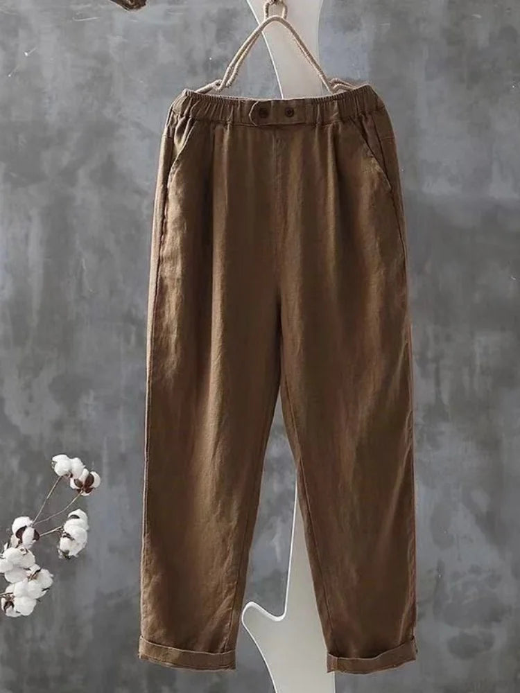 Fashion Elegant Women Pants Cotton Linen High Waisted Harun Long Pants Casual Elegant Loose Pant