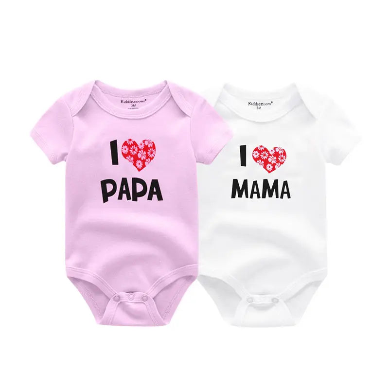 Kiddiezoom 2 Pcs/Lot Four Seasons I love Papa Mama Newborn Boy Girl Bodysuits Soft 100%Cotton Baby onesies Twin Clothes