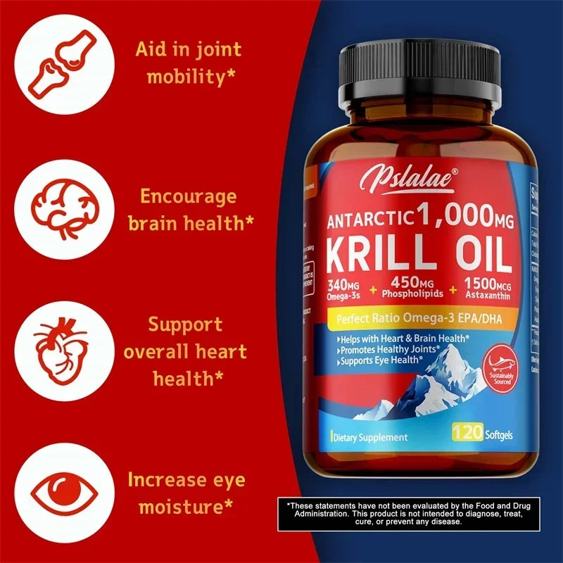 Antarctic Krill Oil Astaxanthin Capsules(EPA, DHA) - Supports Heart and Brain Health, Joint & Muscle Health, Natural Antioxidant