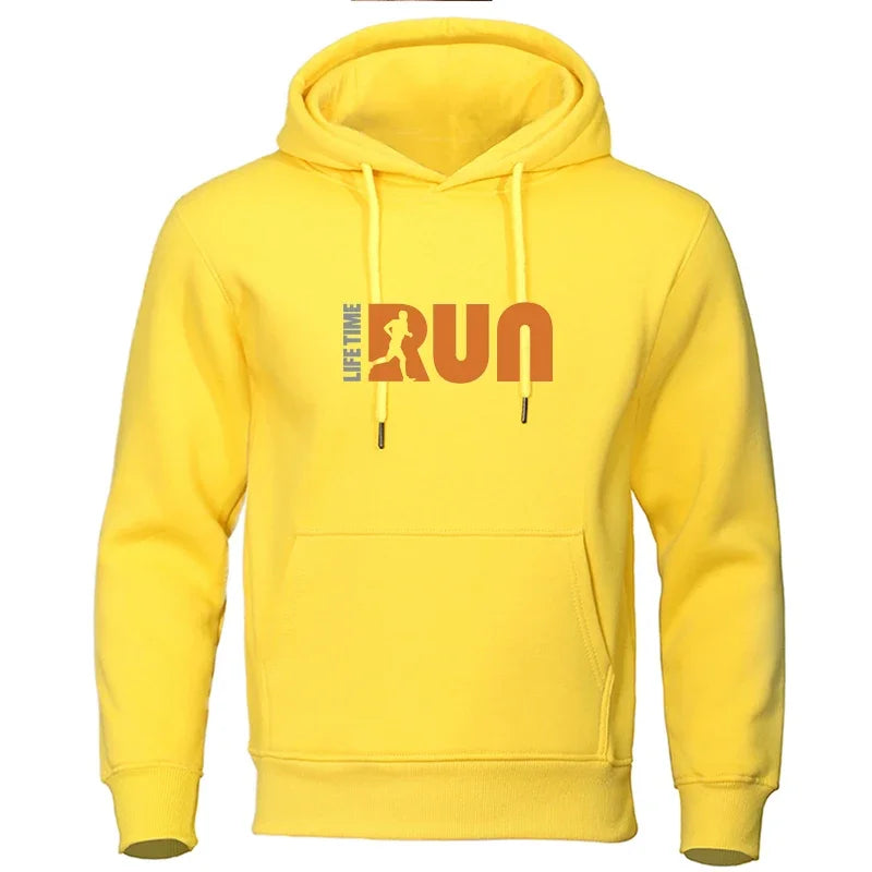 Men's Hoodie Street Fashion Lifetime Run Printed Sweatshirt Fleece Ladies Casual Funny Loose Hooded Top Men's Clothing