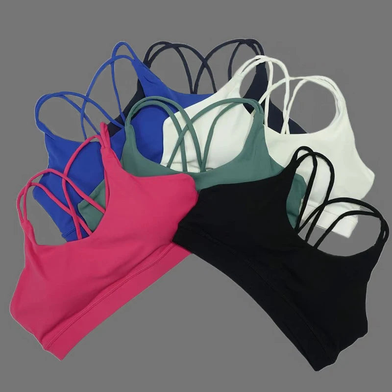Solid color soft women's yoga bra, tight fitting and gathering, high-strength shockproof fitness, running and cycling sports bra