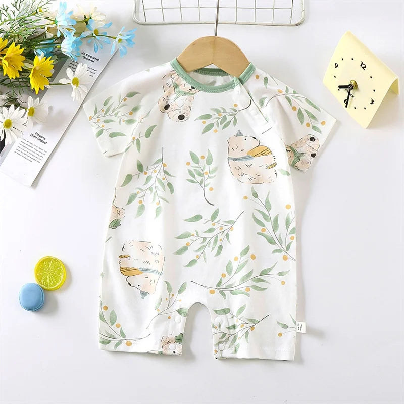 Cute Baby Cartoon Jumpsuit Summer Short Sleeved Thin Cotton Newborn Infant Clothing Bodysuit Boys Girls Crawling Clothes Rompers