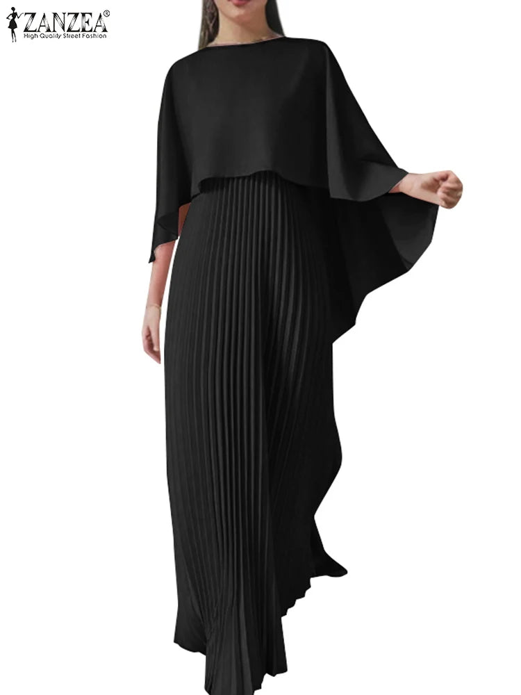 Women Elegant Poncho Blouse Dress Sets ZANZEA Spring 2pcs Party Outfits Loose Mathing Sets Fashion Work Pleated Sundress Suit