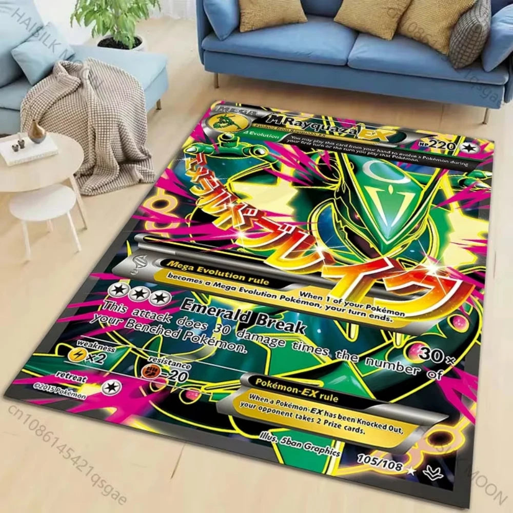 MINISO Pokemon Card Pikachu Charizard Print Playful Rug Vibrant Gaming Mat for Living Room Bedroom Sofa Area Home Decor Doormat