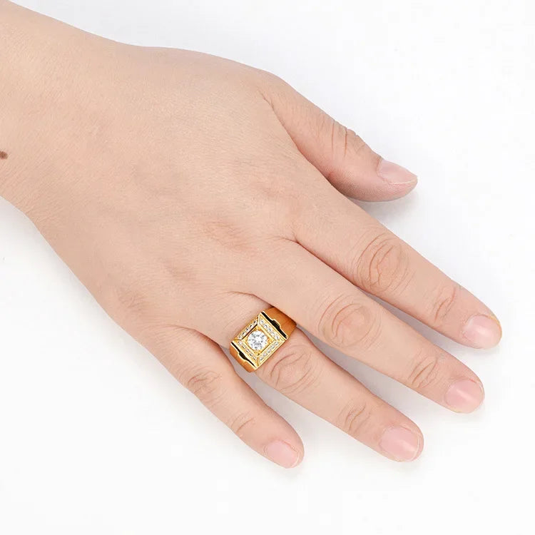 Mighty Luxury 9999 24K Real Gold Gold Inlaid Gemstone Open Men's Ring European and American Style Adjustable