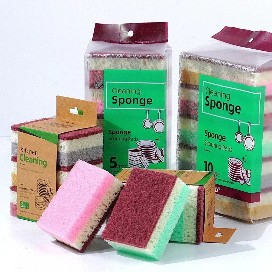3-10pcs High density porous seaweed elastic magic wipe cleaning dishwashing sponge brush multifunctional kitchen tool