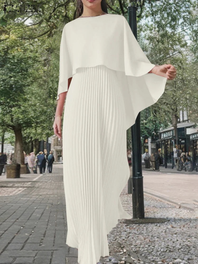 Women Elegant Poncho Blouse Dress Sets ZANZEA Spring 2pcs Party Outfits Loose Mathing Sets Fashion Work Pleated Sundress Suit