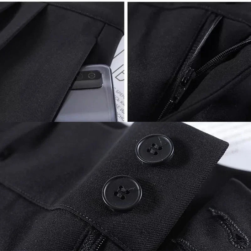 Women Fashion Suit Pants Lady Baggy Wide Straight Leg Classic Double Button Trousers Lady Korean Pants High Waist Goth Slacks