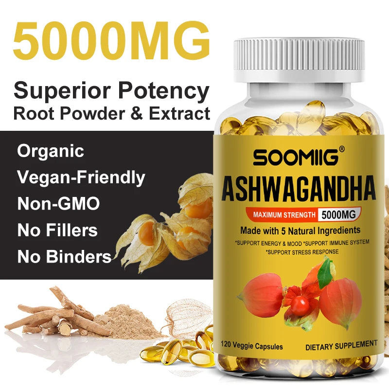 Organic Ashwagandha - Stress Relief & Immune Support Supplement, Supports Balanced Energy Levels, NON-GMO Vegan Capsules
