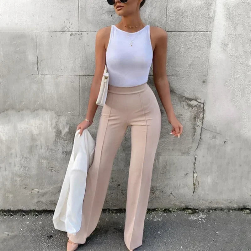 Fashion Solid Slim Flared Pants Women High Waist OL Ladies Career Long Trousers Female Fall  Chic Dropping Bell-Bottom Pants