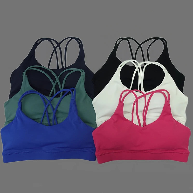 Solid color soft women's yoga bra, tight fitting and gathering, high-strength shockproof fitness, running and cycling sports bra