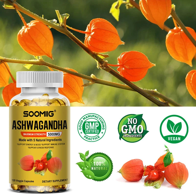 Organic Ashwagandha - Stress Relief & Immune Support Supplement, Supports Balanced Energy Levels, NON-GMO Vegan Capsules