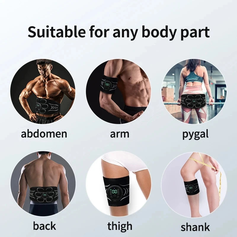 Smart EMS Muscle Stimulator Abdominal Toning Belt Abs Muscle Toner Arm Waist Weight Loss Body Fitness Massager USB Chargeable