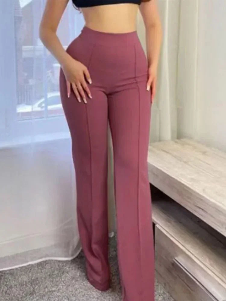 Fashion Solid Slim Flared Pants Women High Waist OL Ladies Career Long Trousers Female Fall  Chic Dropping Bell-Bottom Pants