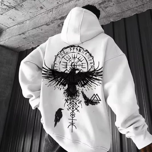 Men's Viking Totem Printed Hooded Sweatshirt Y2K Cotton Hooded Sweatshirt Loose Eagle Pattern Fresh Sport Functional Fashionable