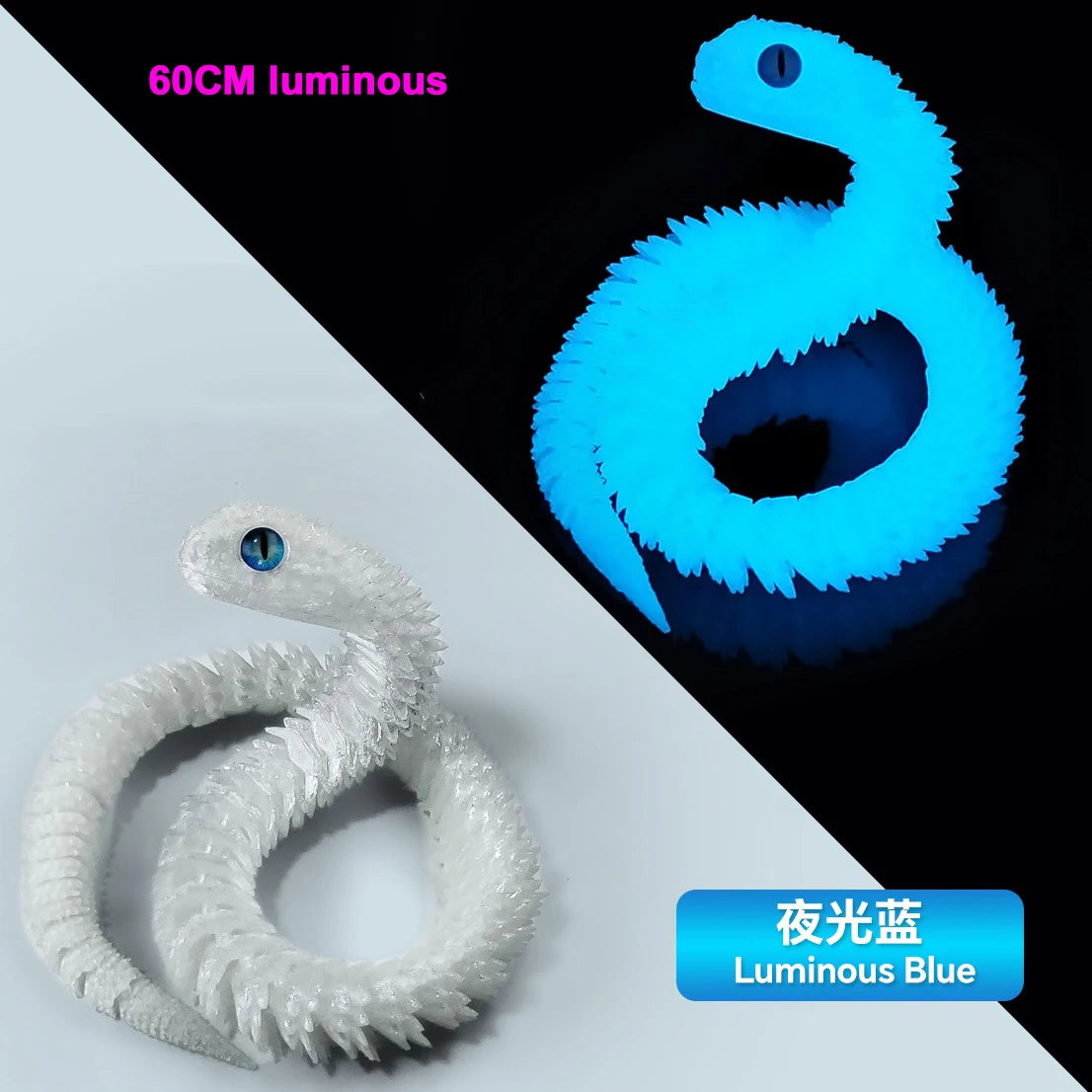 30/60/80cm 3D Printed Luminous Snake Movable Joint Simulation Snake Action Figures Home Office Desktop Ornament Birthday Gifts