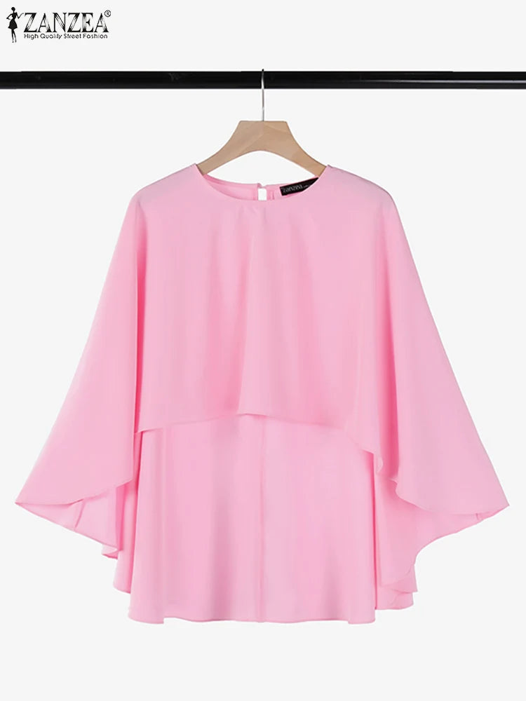 Women Elegant Poncho Blouse Dress Sets ZANZEA Spring 2pcs Party Outfits Loose Mathing Sets Fashion Work Pleated Sundress Suit