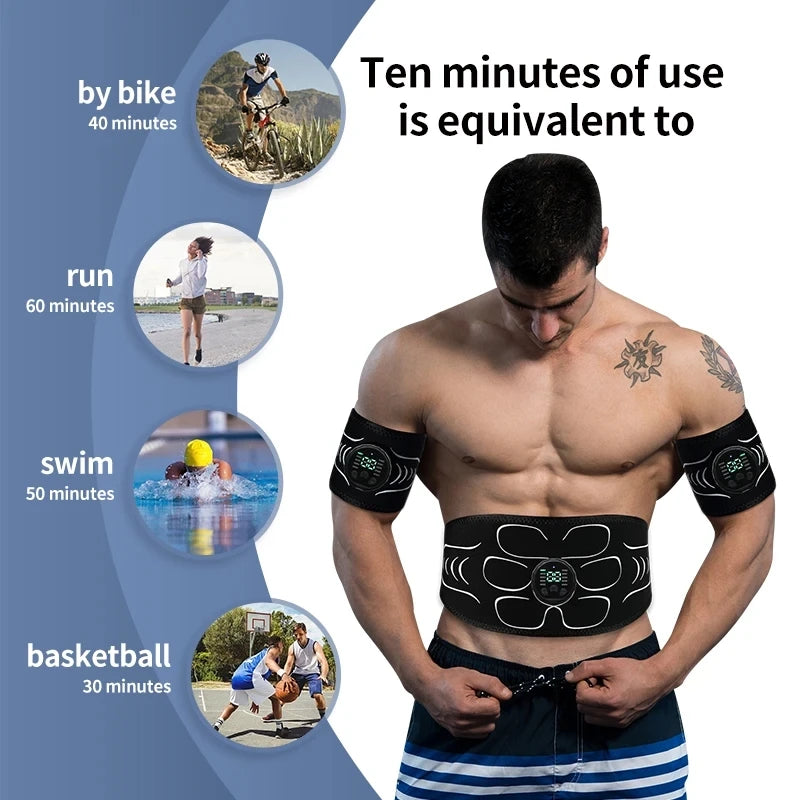 Smart EMS Muscle Stimulator Abdominal Toning Belt Abs Muscle Toner Arm Waist Weight Loss Body Fitness Massager USB Chargeable
