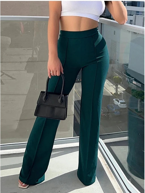 Fashion Solid Slim Flared Pants Women High Waist OL Ladies Career Long Trousers Female Fall  Chic Dropping Bell-Bottom Pants