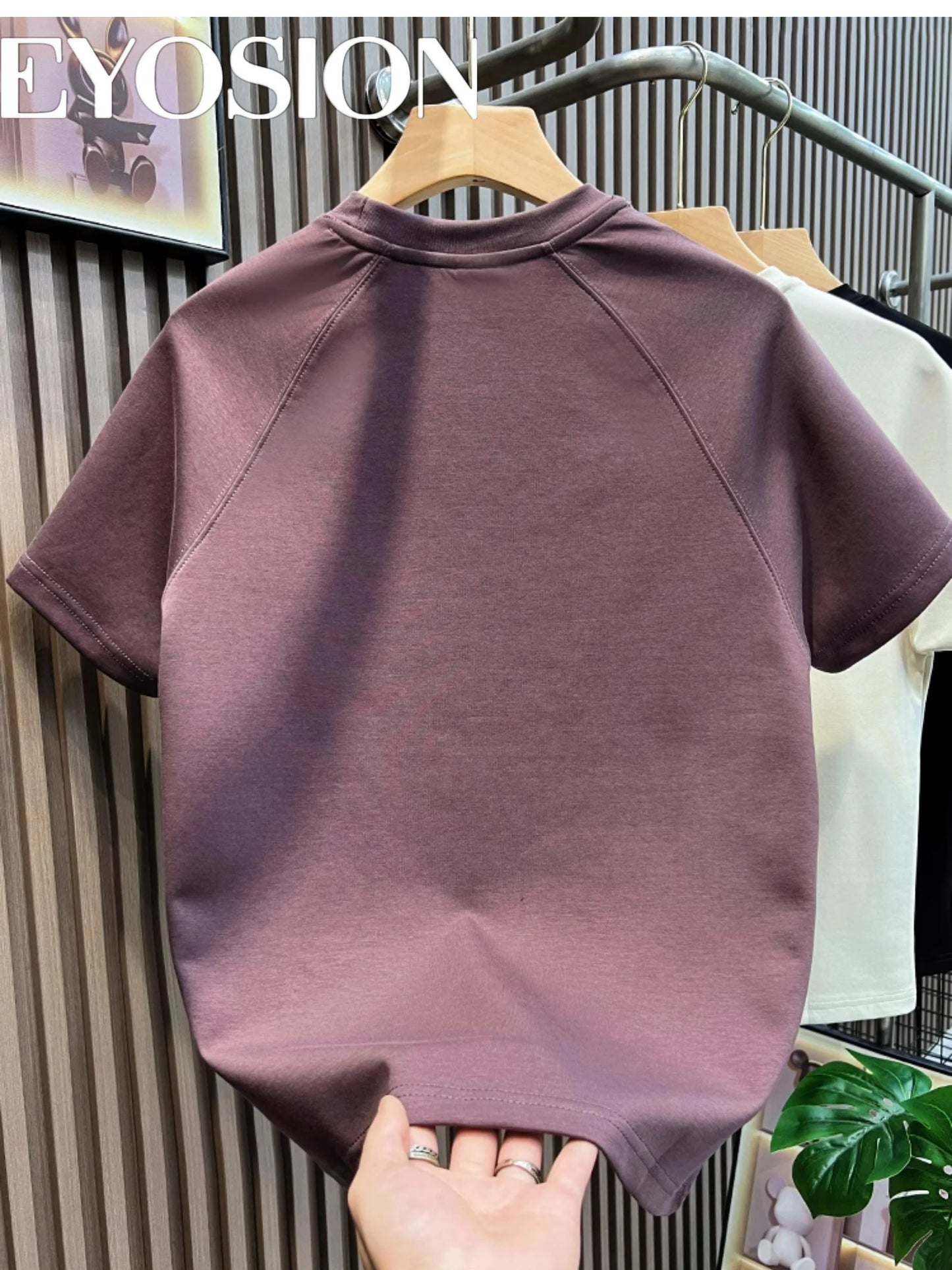 Summer New Men's Fashion Solid Color Round Neck Short Sleeve High Quality Cotton 3D Letter Embossed Splicing Half Sleeve Tee
