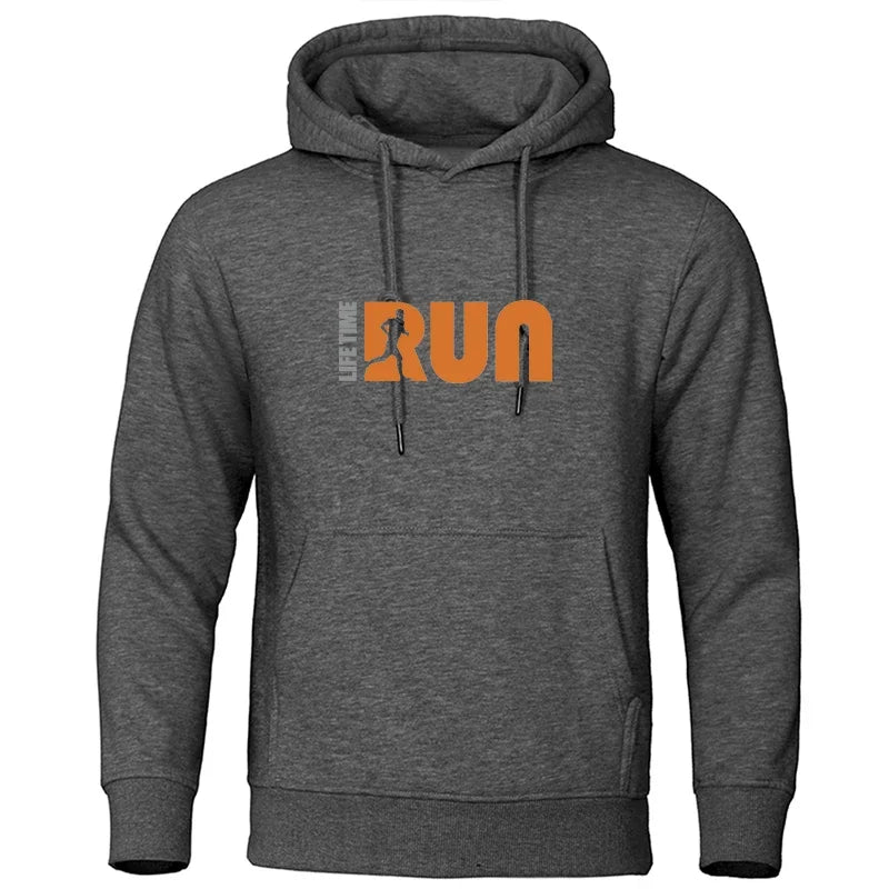 Men's Hoodie Street Fashion Lifetime Run Printed Sweatshirt Fleece Ladies Casual Funny Loose Hooded Top Men's Clothing