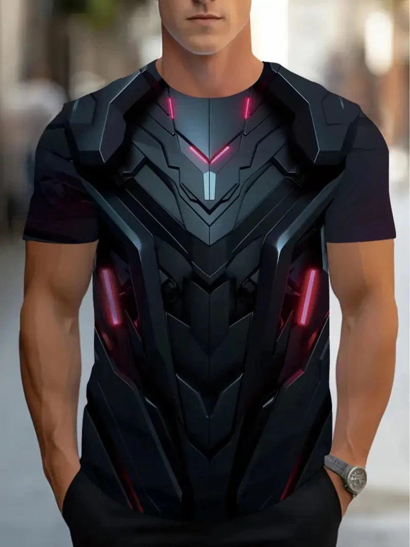Fashion Men's T-Shirt 3D Futurism Mechanical Printed T-Shirt Street Cyberpunk Trendy O Neck Top Summer Men's Y2k Casual Clothing